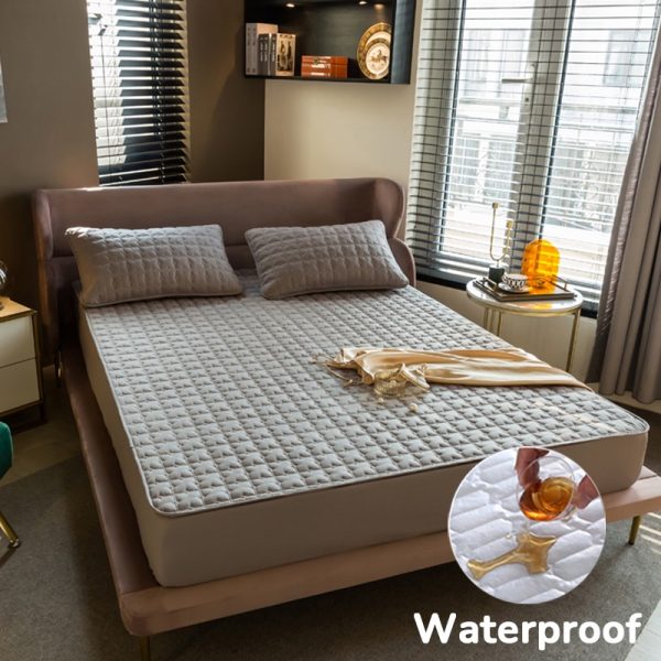 Waterproof Mattress Protector Cover Patchwork Fitted Bedsheet Set - Grey