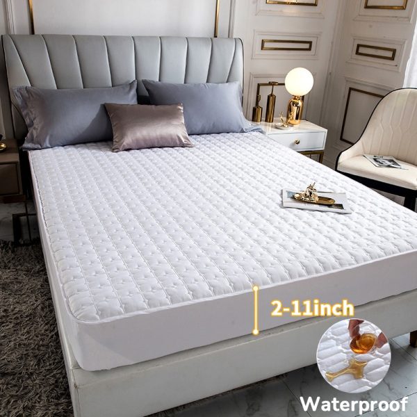 Waterproof Mattress Protector Cover Patchwork Fitted Bedsheet Set - White