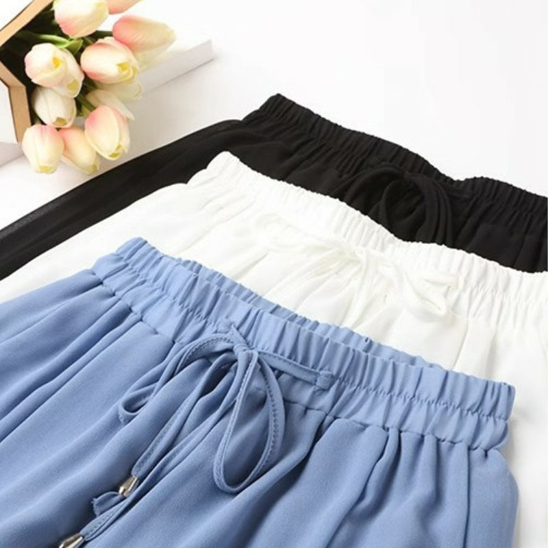 Women Long Pants Chiffon Wide Leg Pants High Waist Draped Bootcut Palazzo Pants - Blue - Image 3