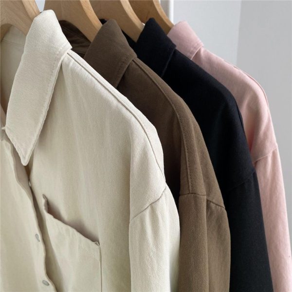 Korean Style Blouse Women Shirt Simple Casual Blouse Slimming All-Matching Blouse Women's Long Sleeve - Pink