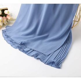 Women Long Pants Chiffon Wide Leg Pants High Waist Draped Bootcut Palazzo Pants - Blue - Image 4