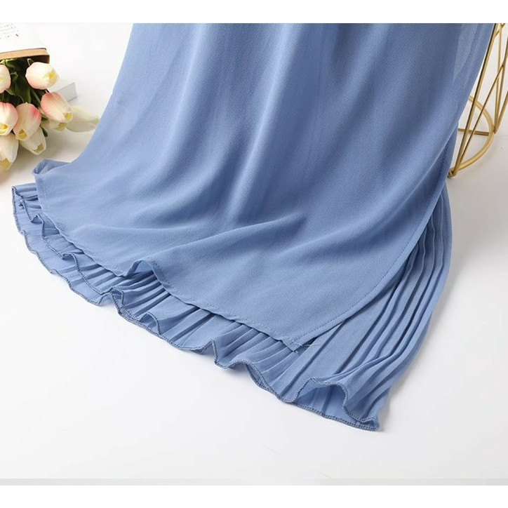 Women Long Pants Chiffon Wide Leg Pants High Waist Draped Bootcut Palazzo Pants - Blue - Image 4