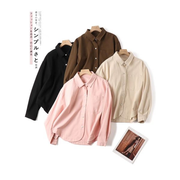 Korean Style Blouse Women Shirt Simple Casual Blouse Slimming All-Matching Blouse Women's Long Sleeve - Pink