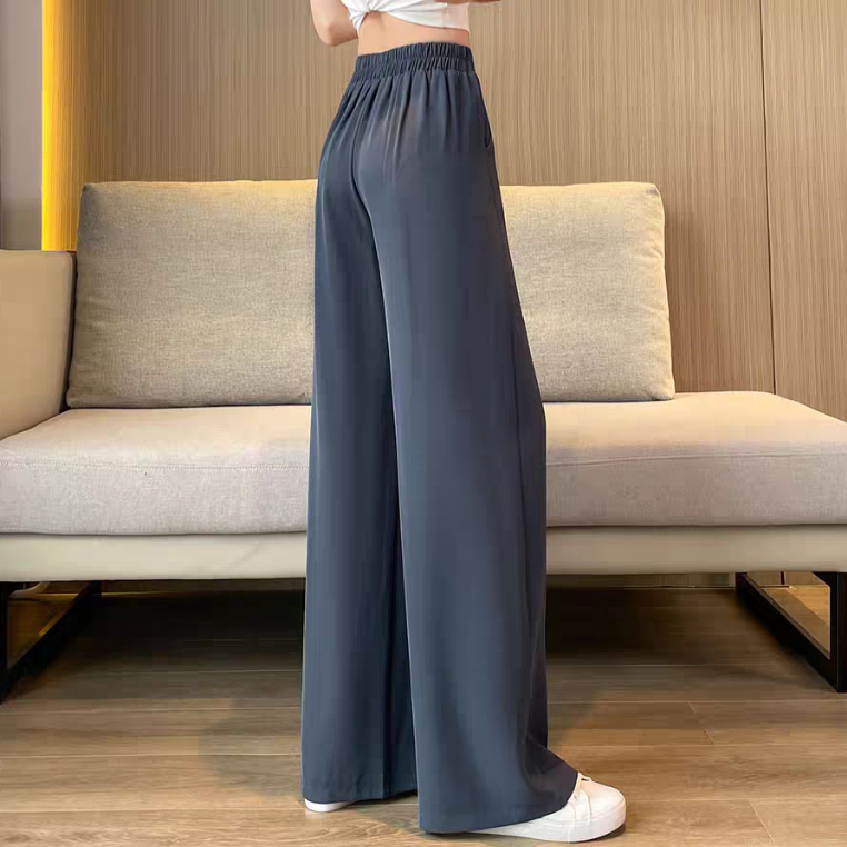 Women Pants Plus Size High Waist Drape Wide Leg Pants Thin Casual Narrow Version Small Straight - Grey - Image 2