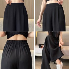 Women Pants Plus Size High Waist Drape Wide Leg Pants Thin Casual Narrow Version Small Straight - Apricot - Image 3