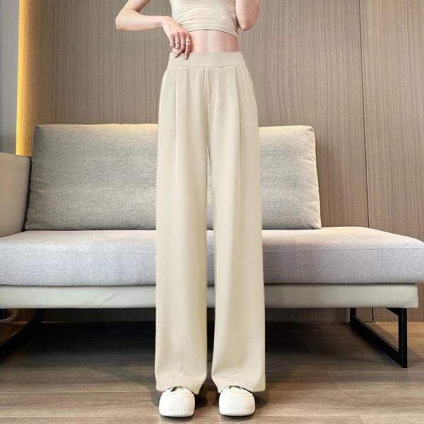 Women Pants Plus Size High Waist Drape Wide Leg Pants Thin Casual Narrow Version Small Straight - Apricot