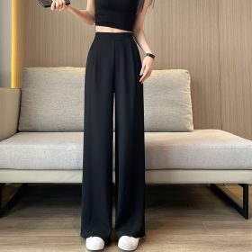 Women Pants Plus Size High Waist Drape Wide Leg Pants Thin Casual Narrow Version Small Straight - Black