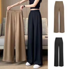 Women Pants Plus Size High Waist Drape Wide Leg Pants Thin Casual Narrow Version Small Straight - Apricot - Image 2
