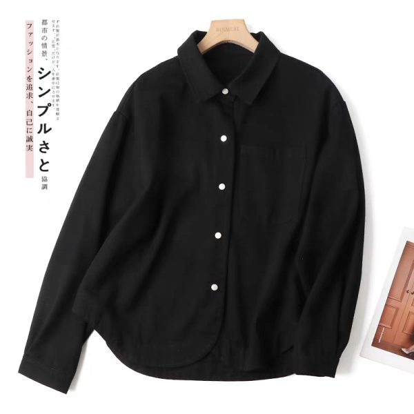 Korean Style Blouse Women Shirt Simple Casual Blouse Slimming All-Matching Blouse Women's Long Sleeve - Black