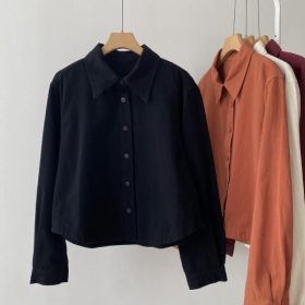 Thick Shirt Women Shirt Simple Casual Blouse Korean Style Slimming - Black