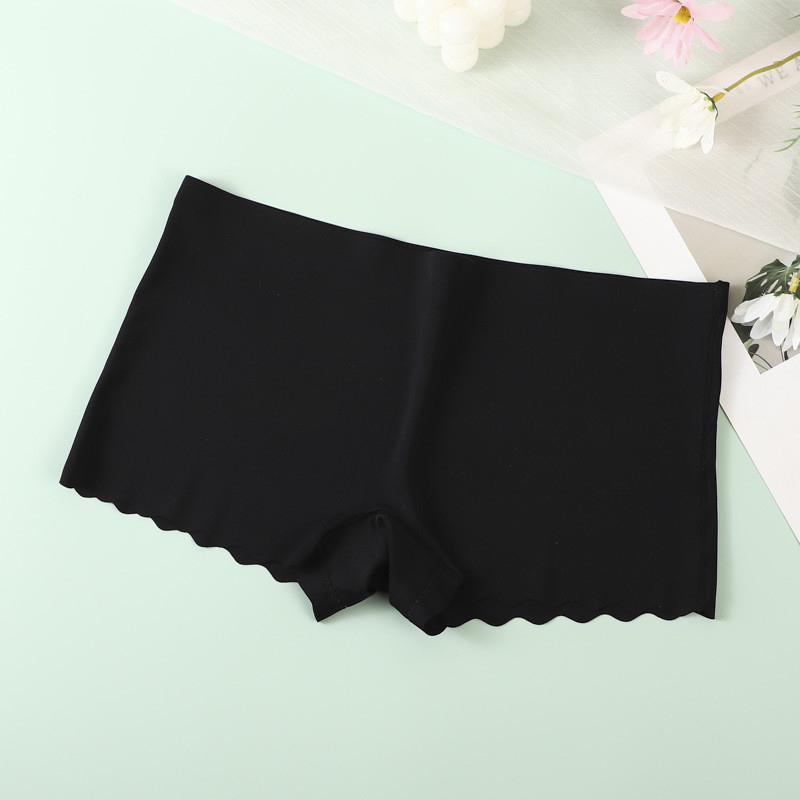 Seamless Flat mouth four-corner Low-waist Hip-lift Panties Wave Edge Underwear - Black - Image 1