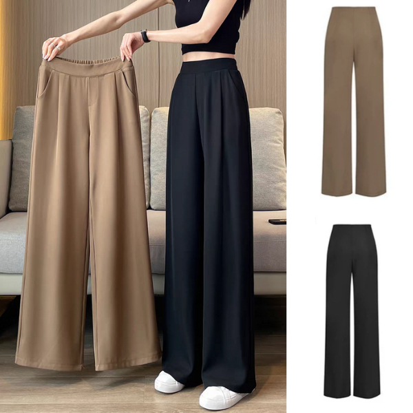Women Pants Plus Size High Waist Drape Wide Leg Pants Thin Casual Narrow Version Small Straight - Apricot