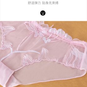 Mesh Women Panties Lace Embroidery Ultra-Thin Seamless Breathable Pure Cotton Lining Charming Sexy - Apricot - Image 4