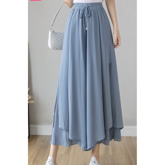 Women Long Pants Chiffon Wide Leg Pants High Waist Draped Bootcut Palazzo Pants - Blue