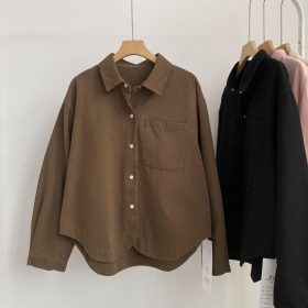 Korean Style Blouse Women Shirt Simple Casual Blouse Slimming All-Matching Blouse Women's Long Sleeve - Coffee
