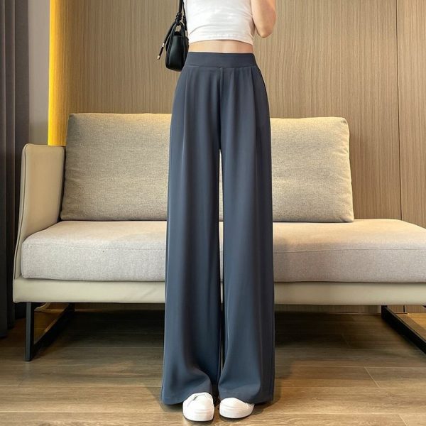 Women Pants Plus Size High Waist Drape Wide Leg Pants Thin Casual Narrow Version Small Straight - Grey