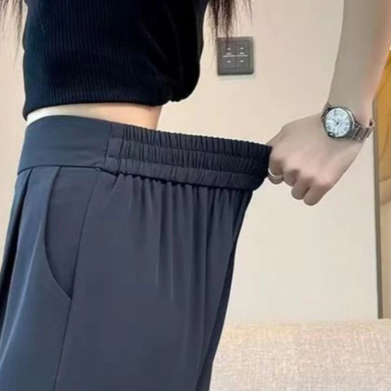 Women Pants Plus Size High Waist Drape Wide Leg Pants Thin Casual Narrow Version Small Straight - Apricot - Image 4