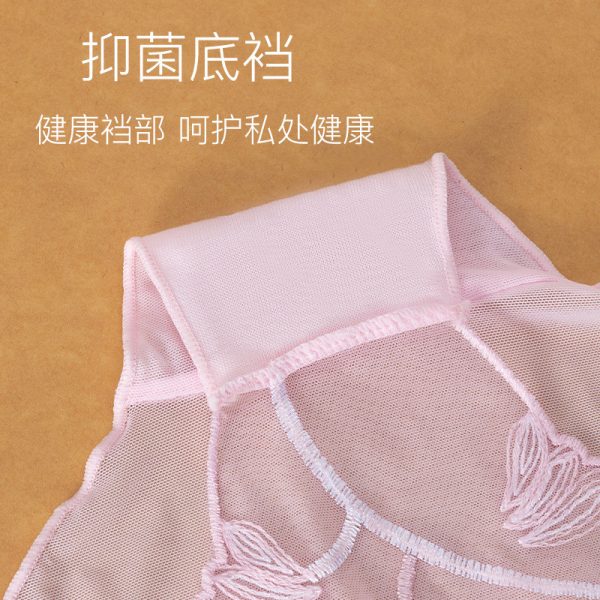 Mesh Women Panties Lace Embroidery Ultra-Thin Seamless Breathable Pure Cotton Lining Charming Sexy - Apricot