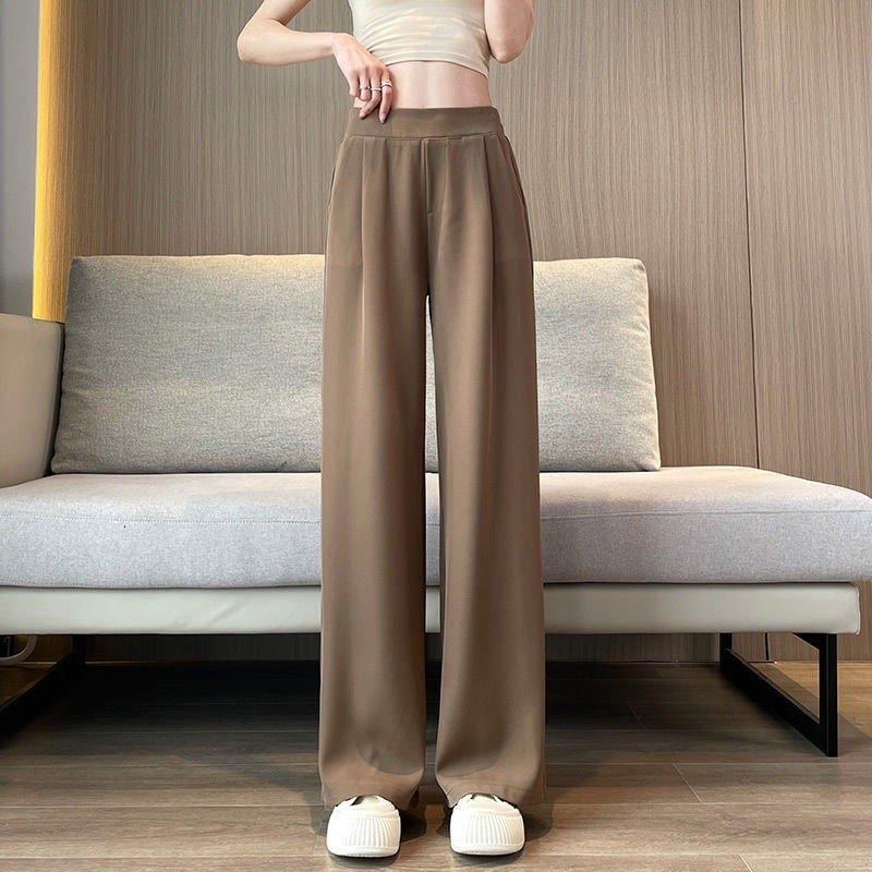 Women Pants Plus Size High Waist Drape Wide Leg Pants Thin Casual Narrow Version Small Straight - Khaki - Image 1