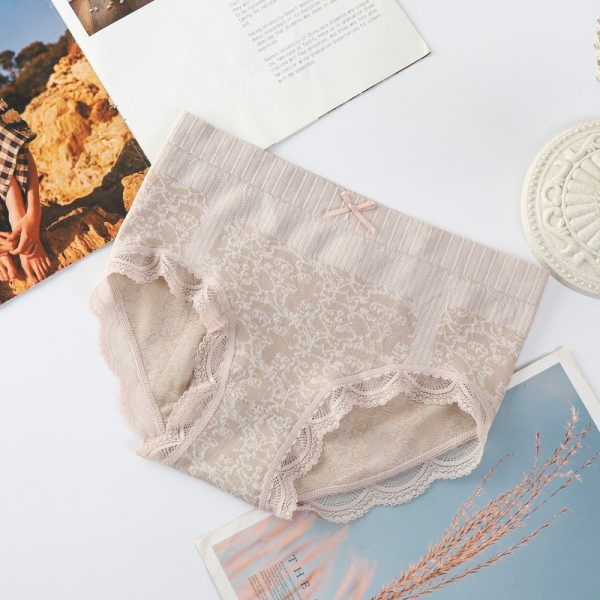 Plus Size Women's Mid-Waist Seamless Lace Underwear - Tummy Control & Butt Lift - Nude