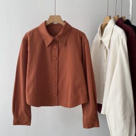 Thick Shirt Women Shirt Simple Casual Blouse Korean Style Slimming - Orange