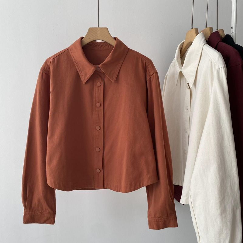 Thick Shirt Women Shirt Simple Casual Blouse Korean Style Slimming - Orange - Image 1