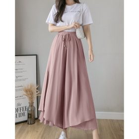Women Long Pants Chiffon Wide Leg Pants High Waist Draped Bootcut Palazzo Pants - Pink