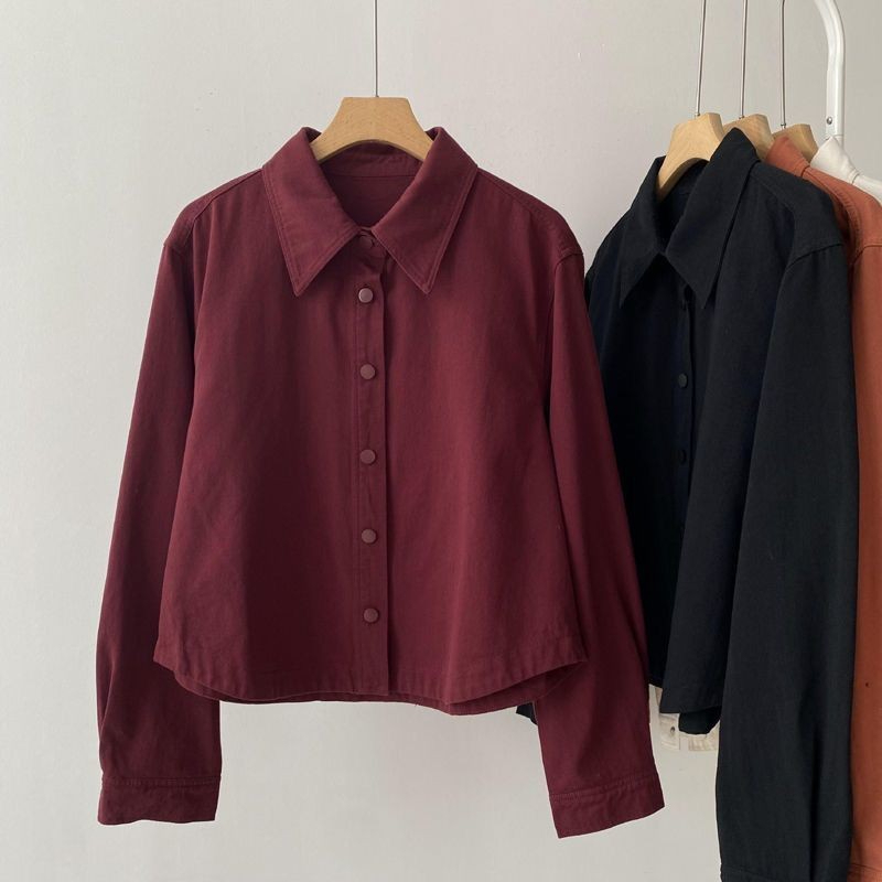 Thick Shirt Women Shirt Simple Casual Blouse Korean Style Slimming - Red - Image 1