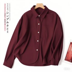 Korean Style Blouse Women Shirt Simple Casual Blouse Slimming All-Matching Blouse Women's Long Sleeve - Red
