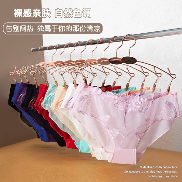 Mesh Women Panties Lace Embroidery Ultra-Thin Seamless Breathable Pure Cotton Lining Charming Sexy - Apricot