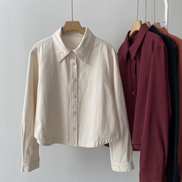 Thick Shirt Women Shirt Simple Casual Blouse Korean Style Slimming - White