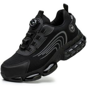 Rotating Button New Safety Shoes Men Anti-smash Anti-puncture Work Shoes Fashion Men Sport Shoes Security Protective Boots Men - Black (262)
