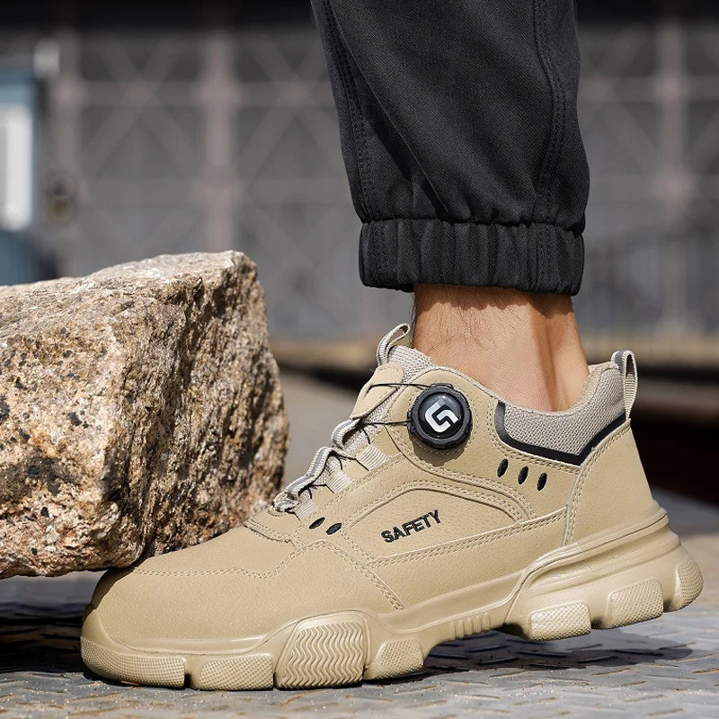 2025 New Rotating Buckle Safety Shoes Men Work Shoes Protection Shoes Anti Smashing Anti Piercing Safety Steel Toe Shoes - Khaki - Image 3