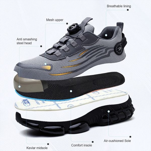 Rotating Button New Safety Shoes Men Anti-smash Anti-puncture Work Shoes Fashion Men Sport Shoes Security Protective Boots Men - Grey
