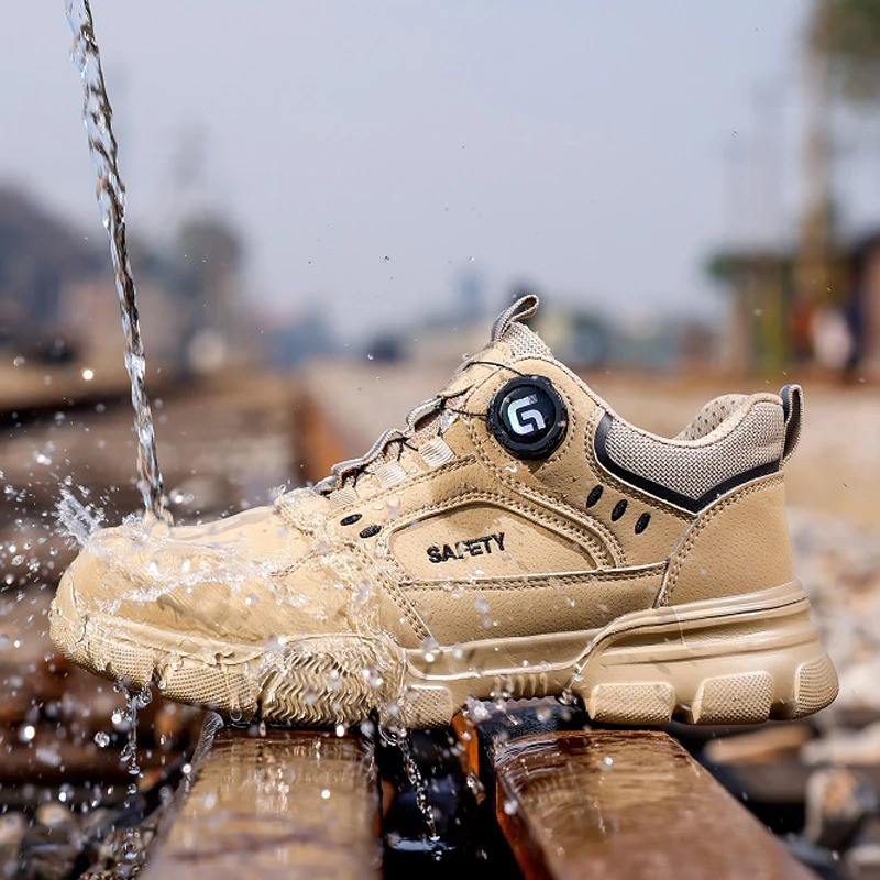 2025 New Rotating Buckle Safety Shoes Men Work Shoes Protection Shoes Anti Smashing Anti Piercing Safety Steel Toe Shoes - Khaki - Image 4