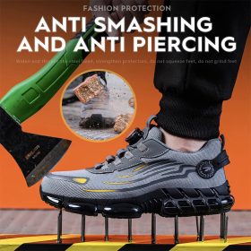 Rotating Button New Safety Shoes Men Anti-smash Anti-puncture Work Shoes Fashion Men Sport Shoes Security Protective Boots Men - Grey - Image 2