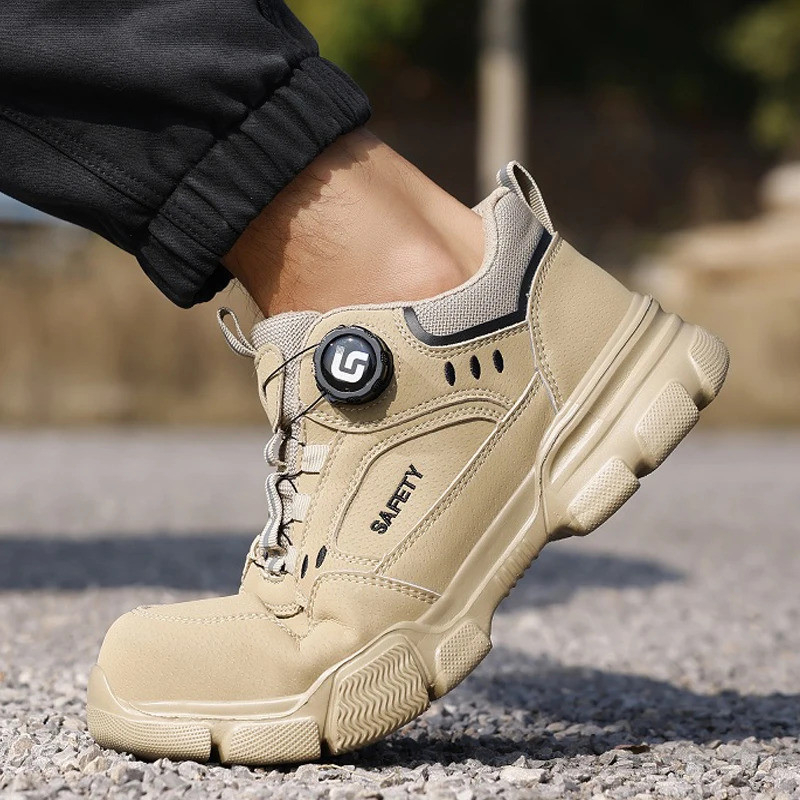 2025 New Rotating Buckle Safety Shoes Men Work Shoes Protection Shoes Anti Smashing Anti Piercing Safety Steel Toe Shoes - Khaki - Image 5