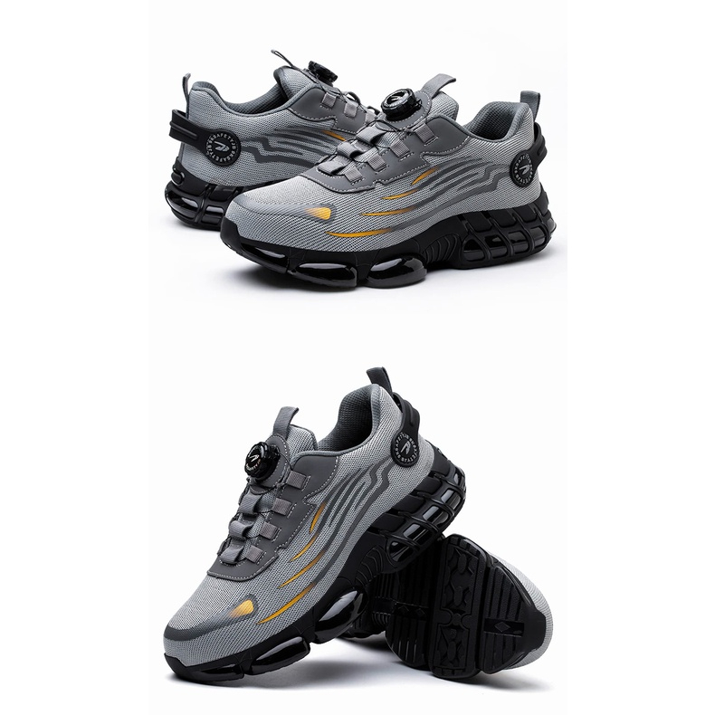 Rotating Button New Safety Shoes Men Anti-smash Anti-puncture Work Shoes Fashion Men Sport Shoes Security Protective Boots Men - Grey - Image 3