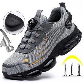 Rotating Button New Safety Shoes Men Anti-smash Anti-puncture Work Shoes Fashion Men Sport Shoes Security Protective Boots Men - Grey - Image 7