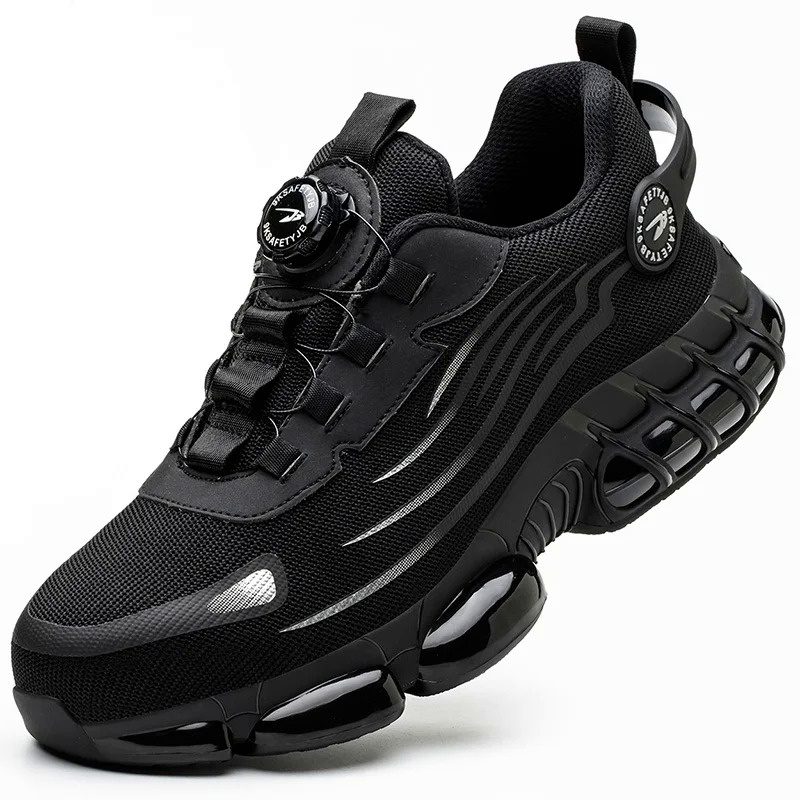 Rotating Button New Safety Shoes Men Anti-smash Anti-puncture Work Shoes Fashion Men Sport Shoes Security Protective Boots Men - Black - Image 1