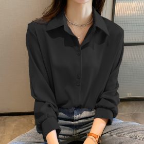 Women's Chiffon Shirt Women's Fashion Design Sense Niche Top Loose Bandage - Black