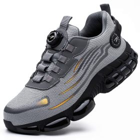 Rotating Button New Safety Shoes Men Anti-smash Anti-puncture Work Shoes Fashion Men Sport Shoes Security Protective Boots Men - Grey