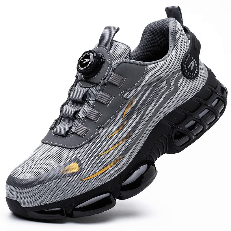 Rotating Button New Safety Shoes Men Anti-smash Anti-puncture Work Shoes Fashion Men Sport Shoes Security Protective Boots Men - Grey - Image 1