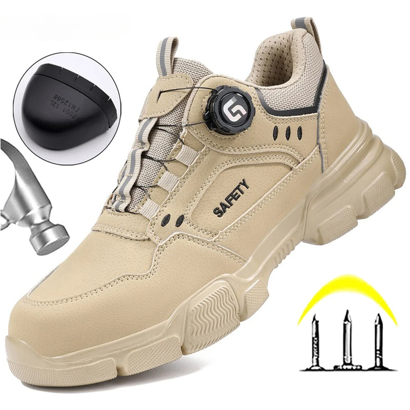 2025 New Rotating Buckle Safety Shoes Men Work Shoes Protection Shoes Anti Smashing Anti Piercing Safety Steel Toe Shoes - Khaki - Image 9