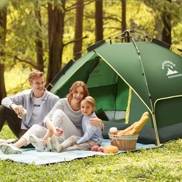 Camping Tent 3/4 Person Outdoor Tent Fast Pop Up Automatic Tent camping equipment - 2 Layer Blue