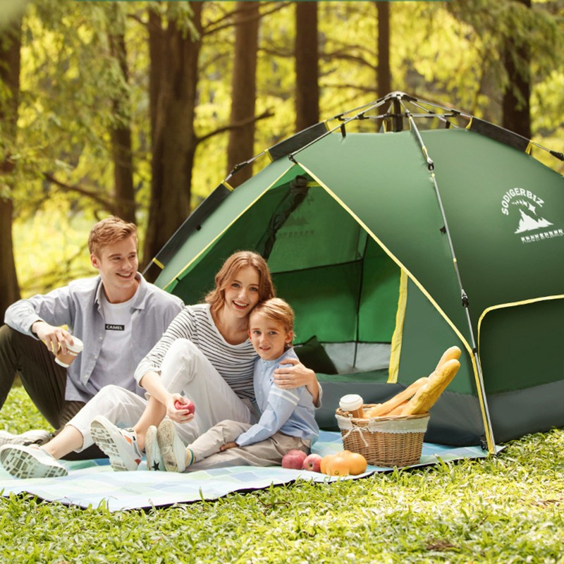 Camping Tent 3/4 Person Outdoor Tent Fast Pop Up Automatic Tent camping equipment - 2 Layer Blue - Image 3