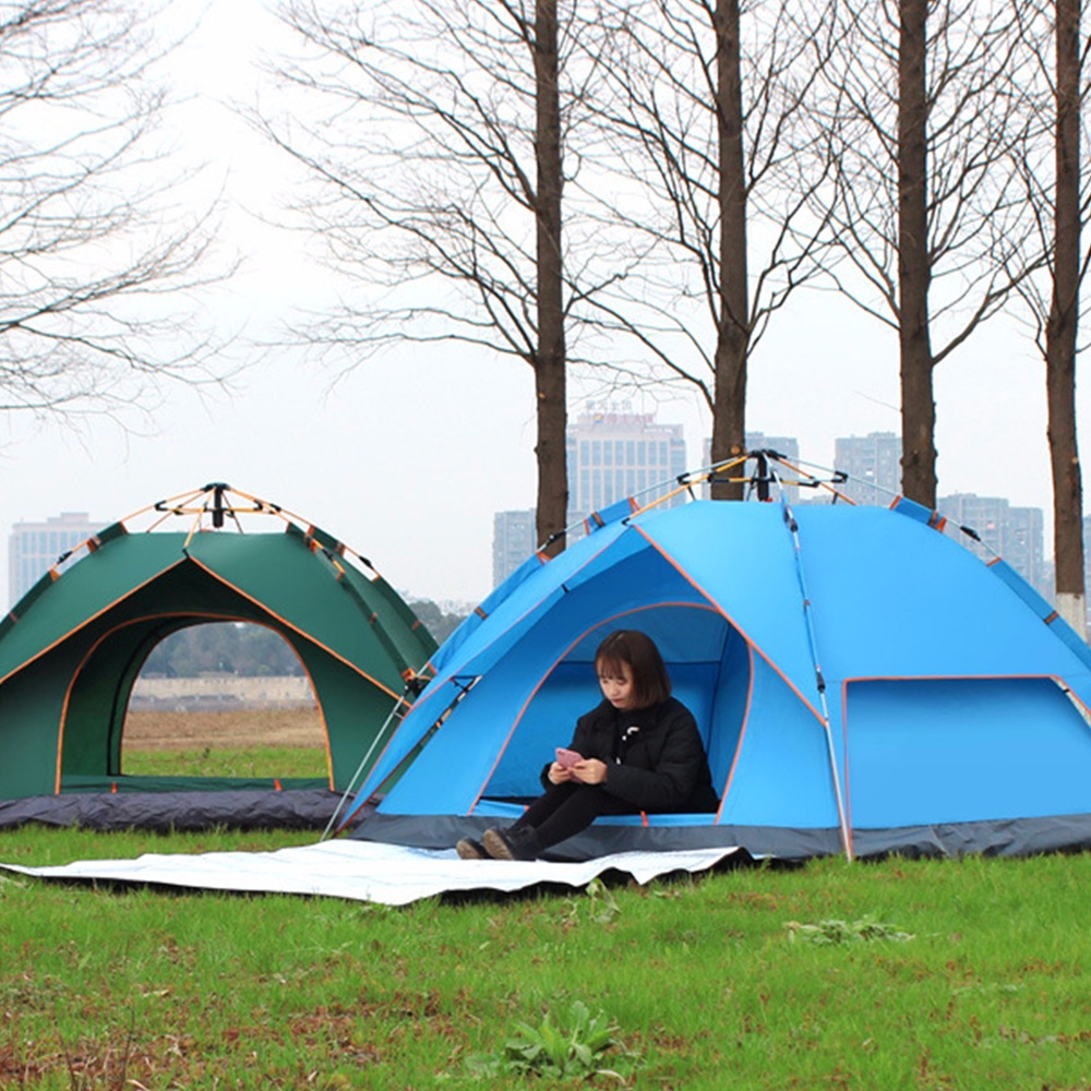 Camping Tent 3/4 Person Outdoor Tent Fast Pop Up Automatic Tent camping equipment - 2 Layer Blue - Image 2