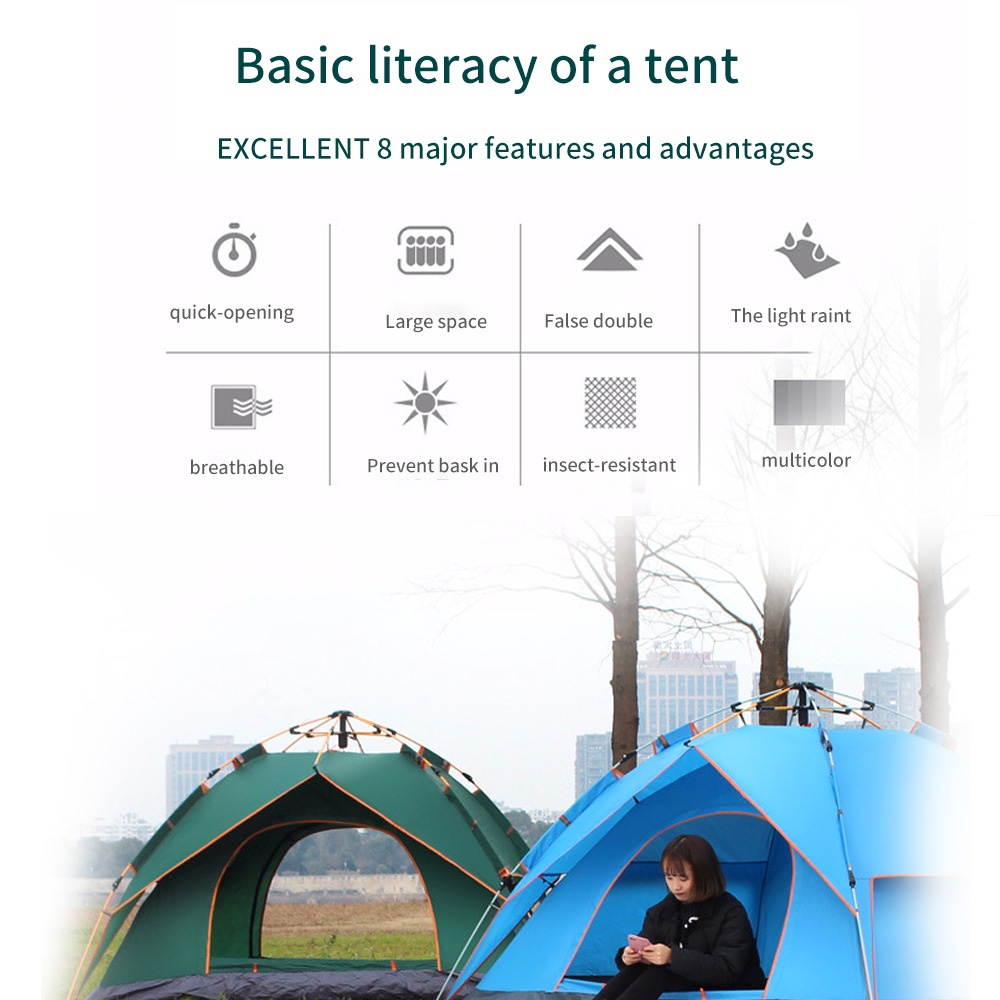 Camping Tent 3/4 Person Outdoor Tent Fast Pop Up Automatic Tent camping equipment - 2 Layer Blue - Image 6