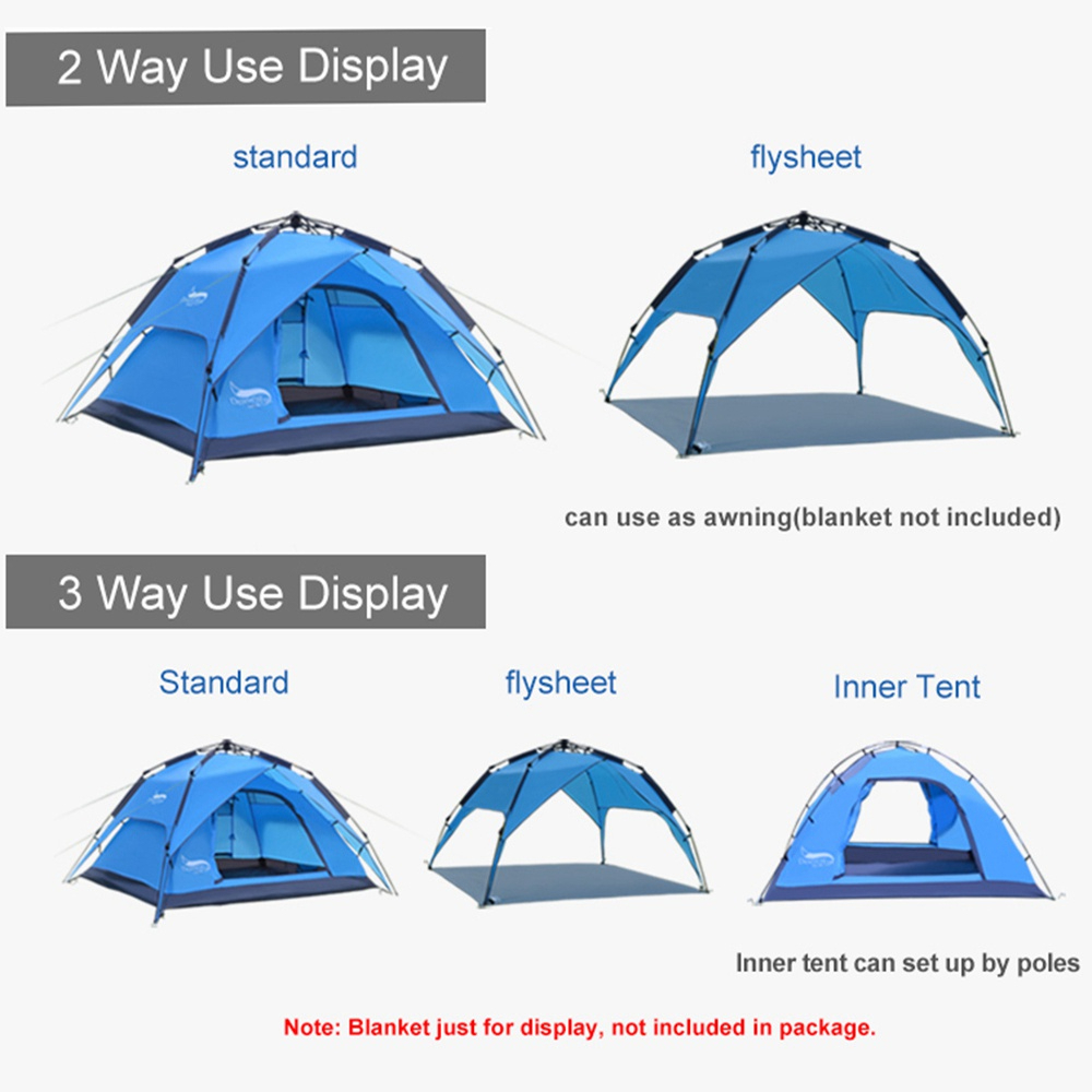Camping Tent 3/4 Person Outdoor Tent Fast Pop Up Automatic Tent camping equipment - 2 Layer Blue - Image 7