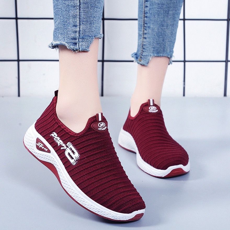 Sport Slip On Sneaker Women’s Sport Shoes Walking Running Lady - Red - Image 4